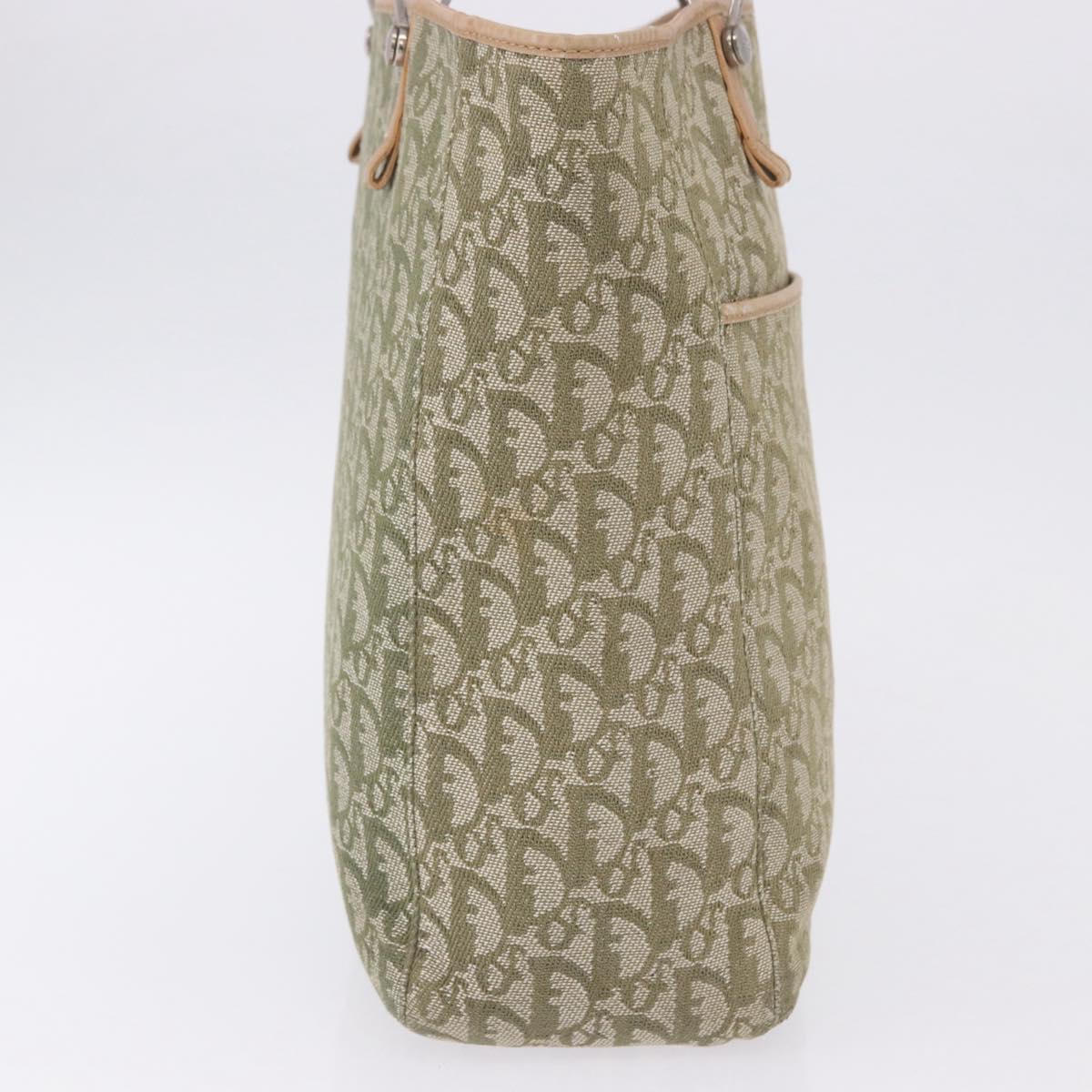 Christian Dior Trotter Canvas Tote Bag Green Silver Auth 198332