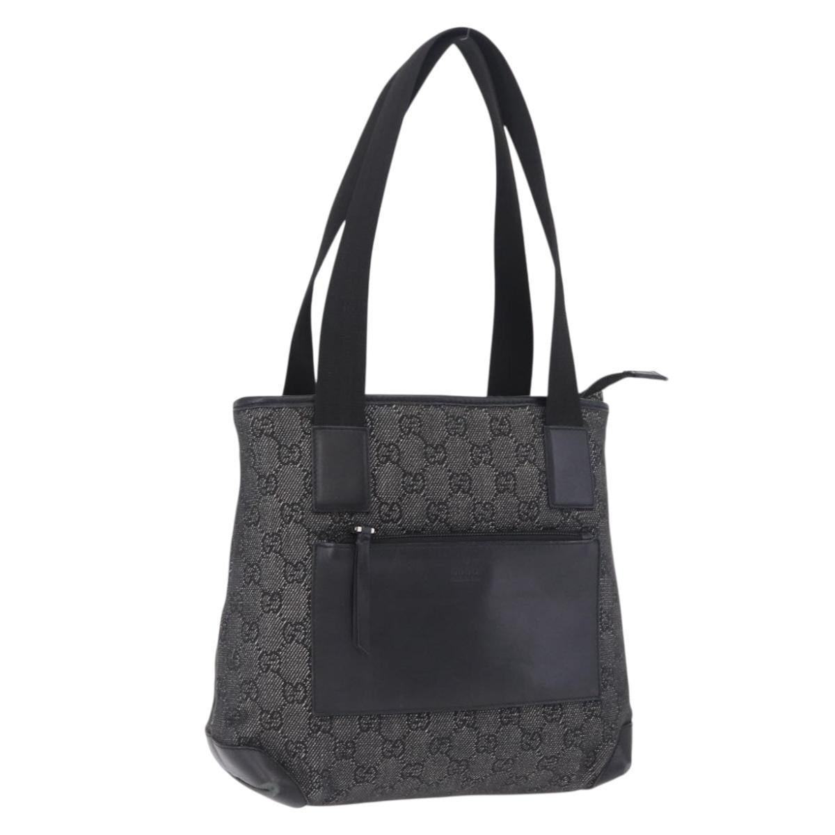 GUCCI GG Canvas Tote Bag Black Silver 28893 Auth 198333