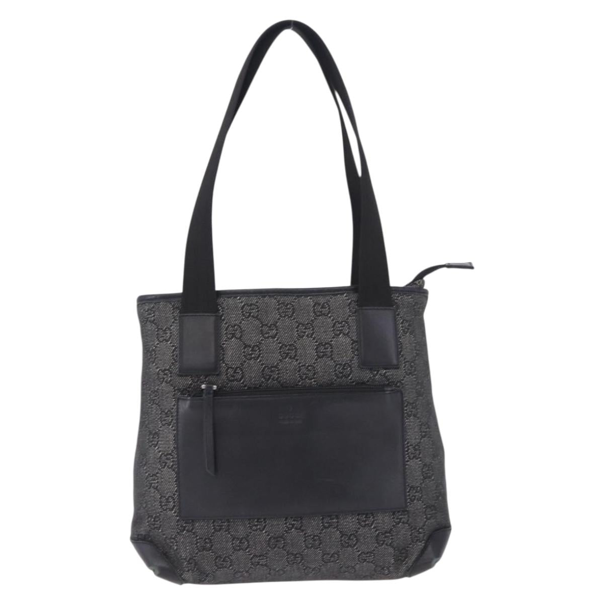 GUCCI GG Canvas Tote Bag Black Silver 28893 Auth 198333