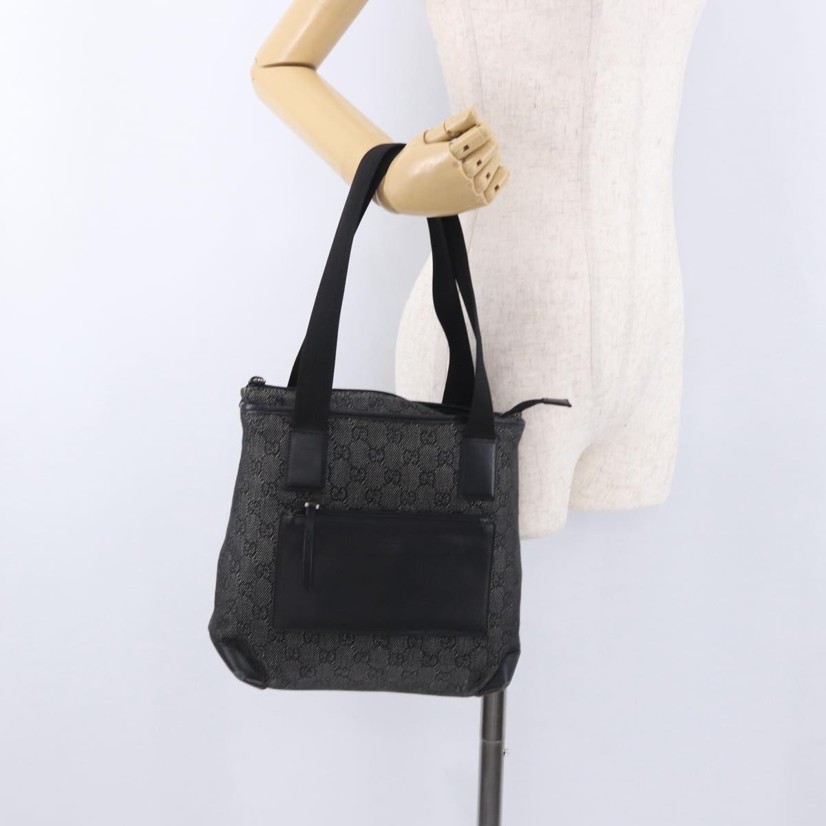 GUCCI GG Canvas Tote Bag Black Silver 28893 Auth 198333