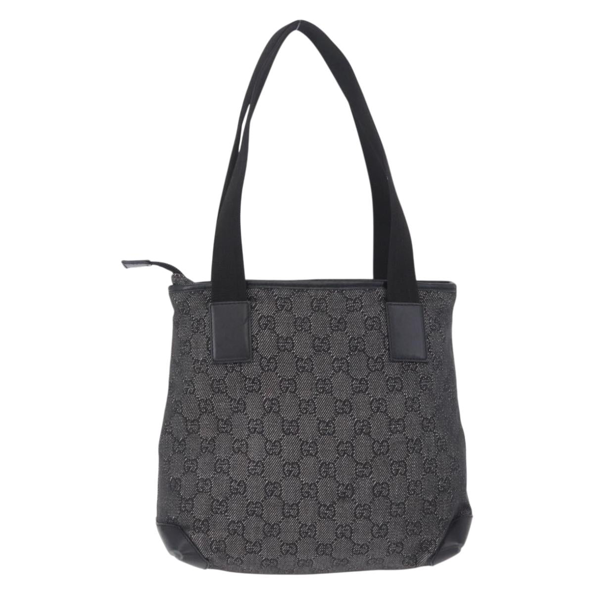 GUCCI GG Canvas Tote Bag Black Silver 28893 Auth 198333