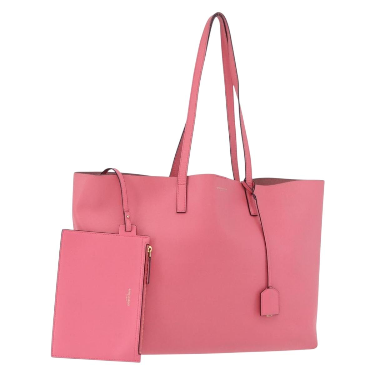 SAINT LAURENT Tote Bag Leather Pink Gold Tone 394195 Auth 198337V