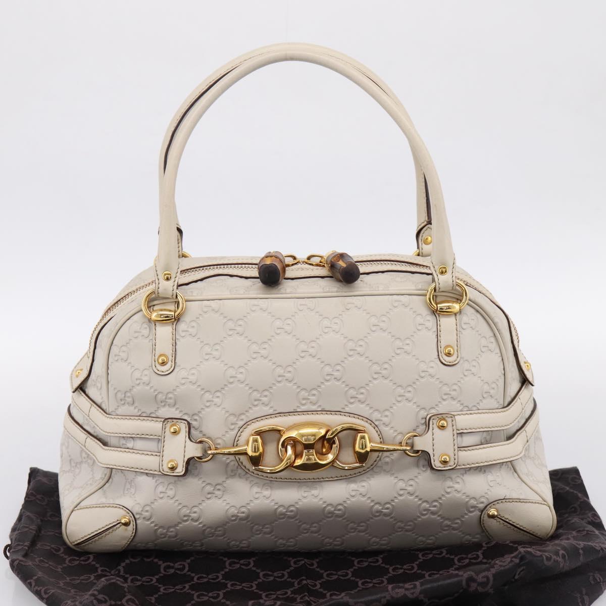 GUCCI GG Canvas Guccissima Horsebit Bamboo Bag Leather Ivory 159398 Auth 198338V