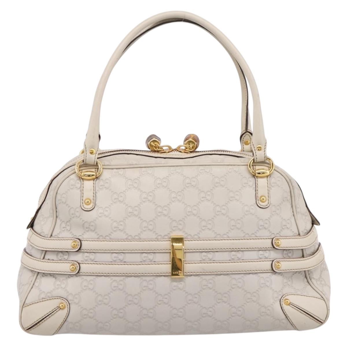 GUCCI GG Canvas Guccissima Horsebit Bamboo Bag Leather Ivory 159398 Auth 198338V