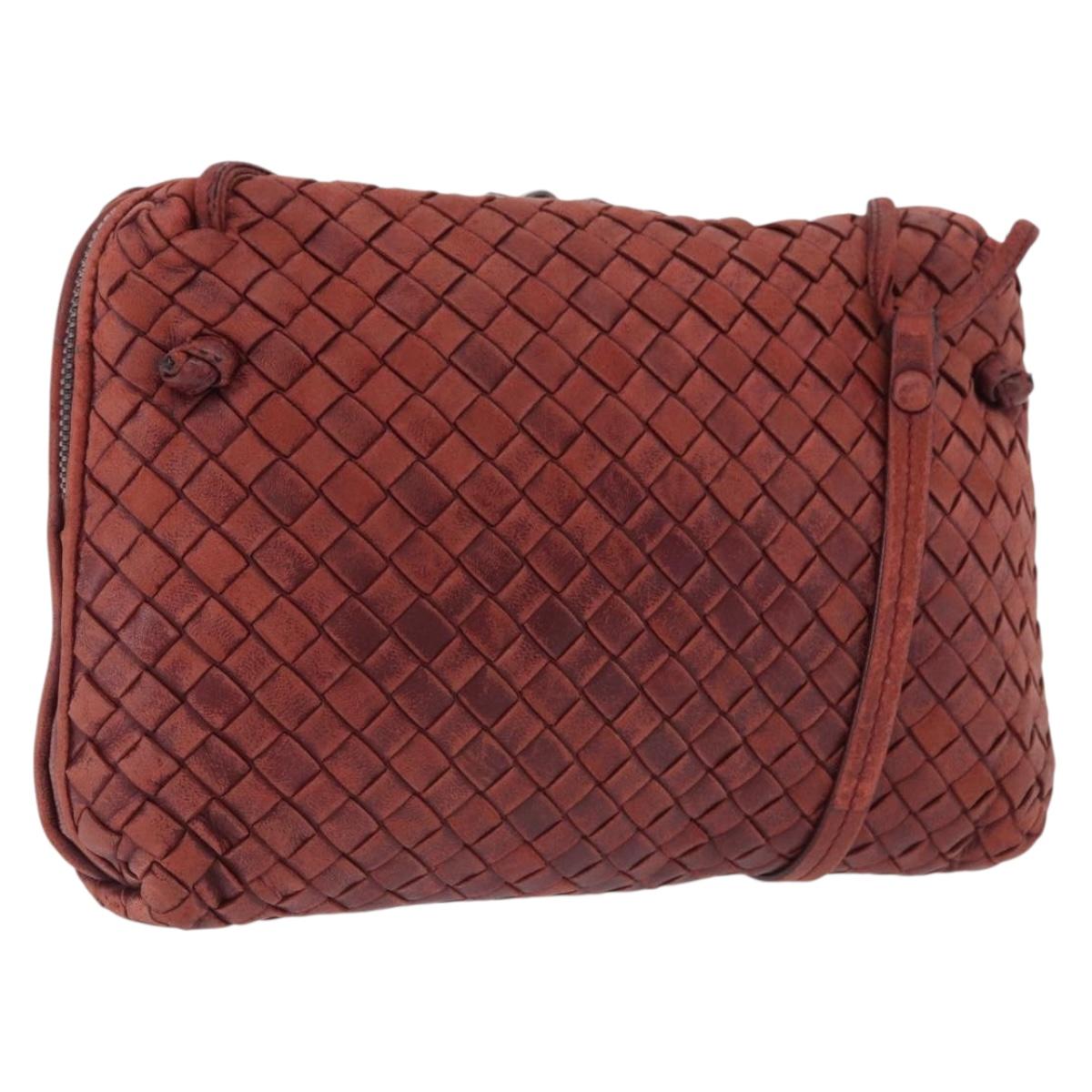 BOTTEGA VENETA INTRECCIATO Shoulder Bag Leather Red Silver Auth 198341