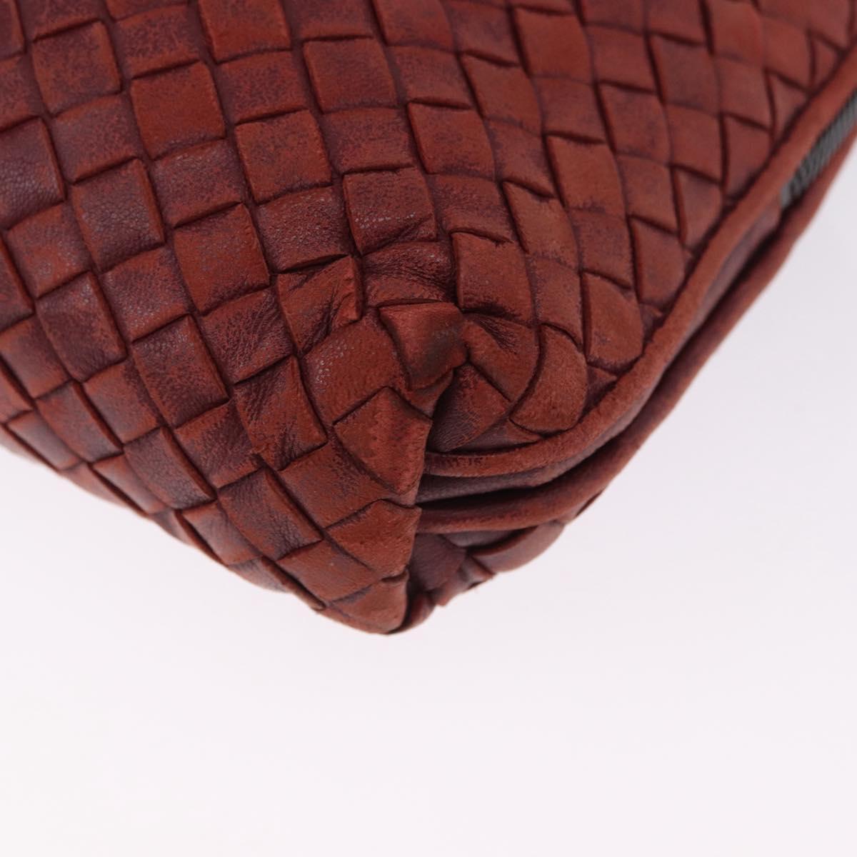 BOTTEGA VENETA INTRECCIATO Shoulder Bag Leather Red Silver Auth 198341
