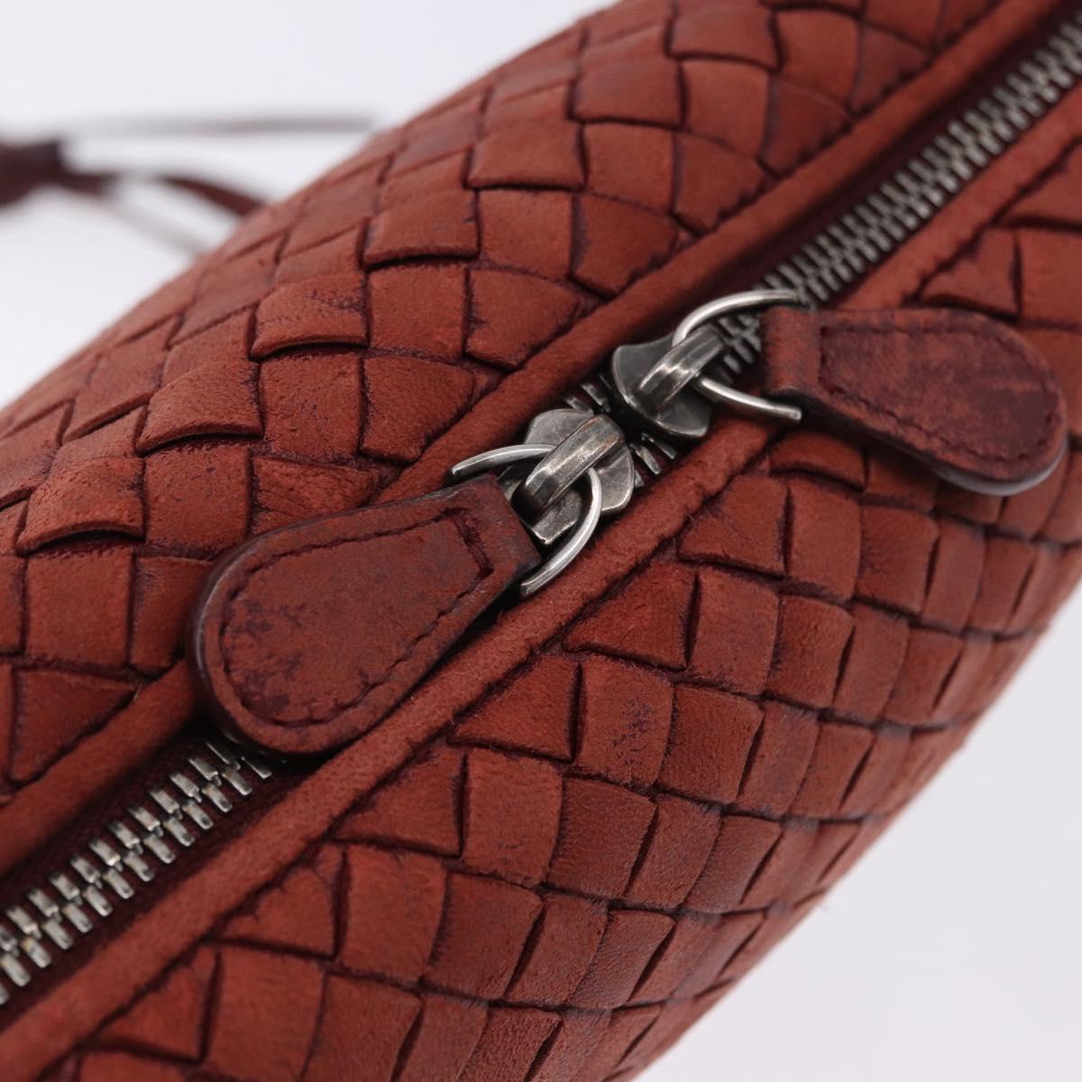 BOTTEGA VENETA INTRECCIATO Shoulder Bag Leather Red Silver Auth 198341