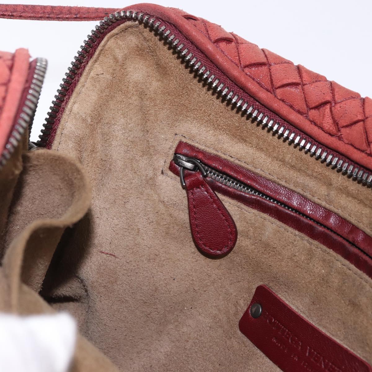 BOTTEGA VENETA INTRECCIATO Shoulder Bag Leather Red Silver Auth 198341
