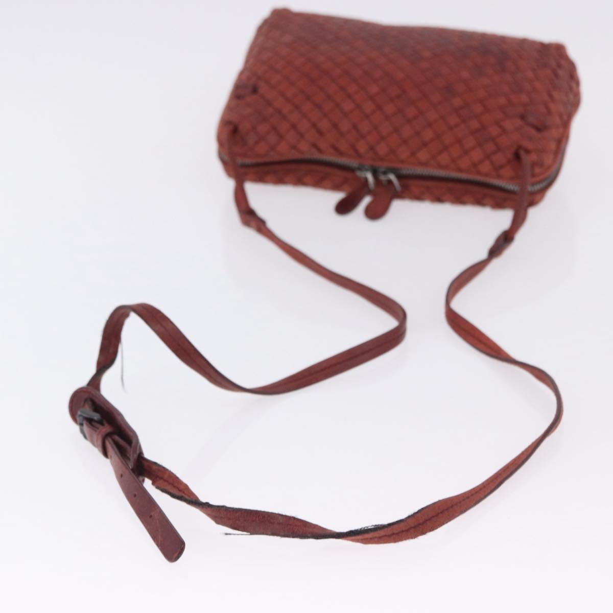 BOTTEGA VENETA INTRECCIATO Shoulder Bag Leather Red Silver Auth 198341