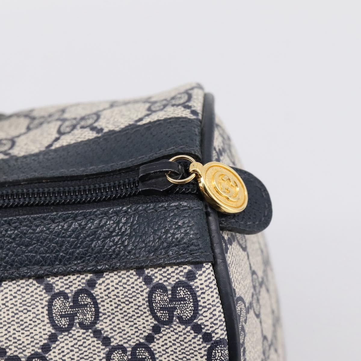 GUCCI GG Supreme Sherry Line Boston Bag PVC Navy Gold 40 02 007 Auth 198342