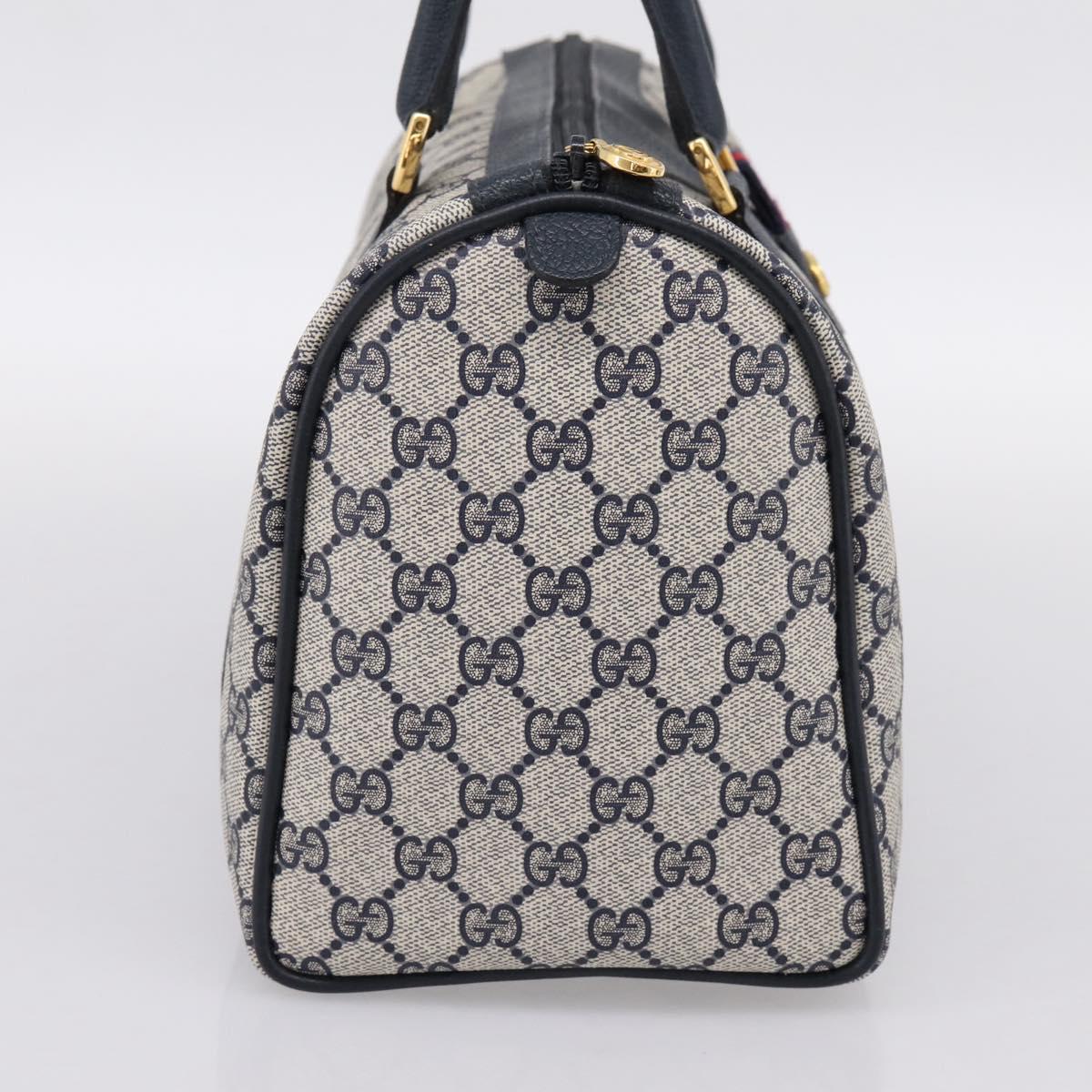 GUCCI GG Supreme Sherry Line Boston Bag PVC Navy Gold 40 02 007 Auth 198342