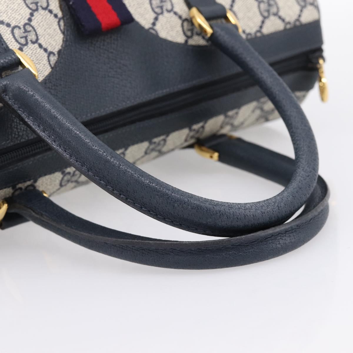 GUCCI GG Supreme Sherry Line Boston Bag PVC Navy Gold 40 02 007 Auth 198342