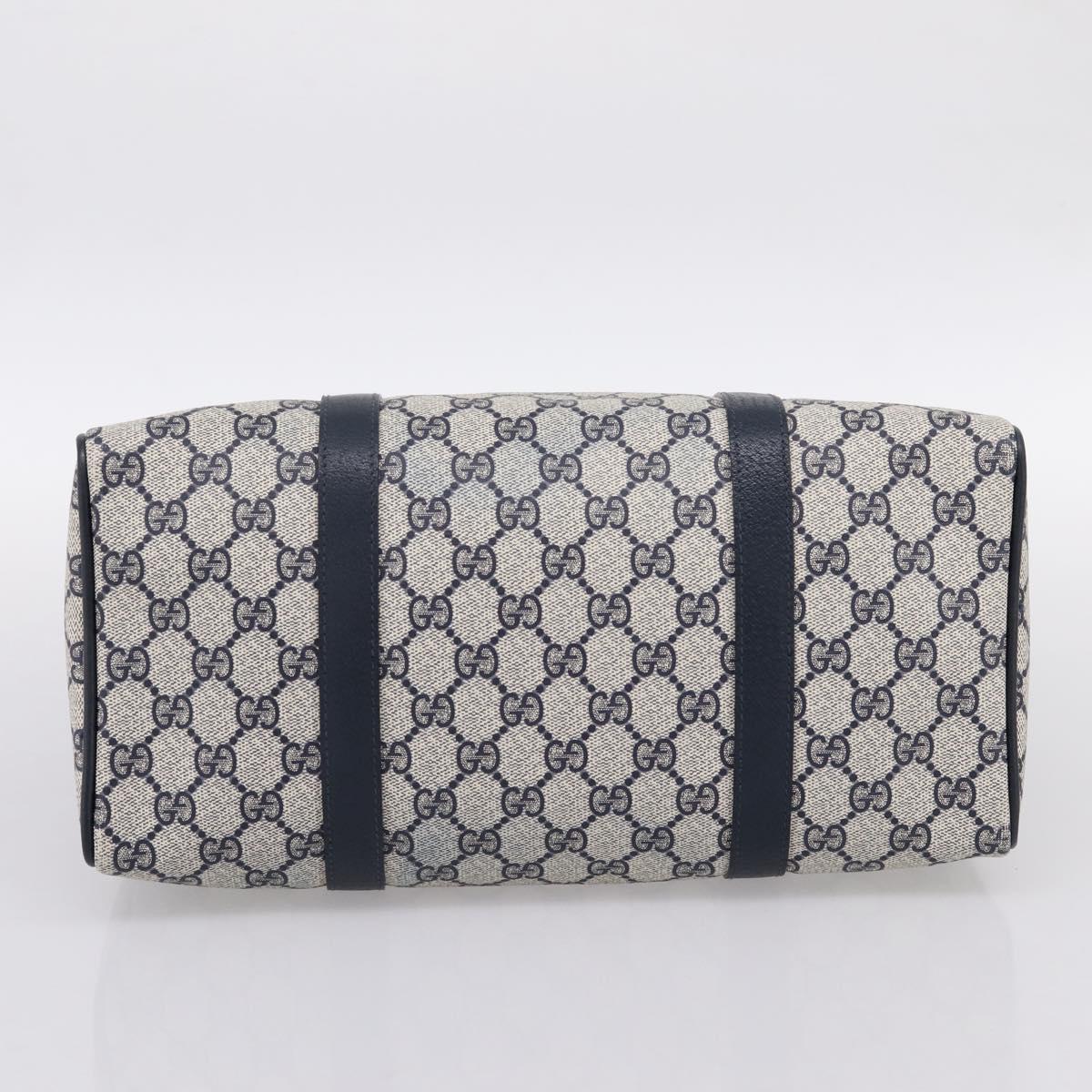 GUCCI GG Supreme Sherry Line Boston Bag PVC Navy Gold 40 02 007 Auth 198342