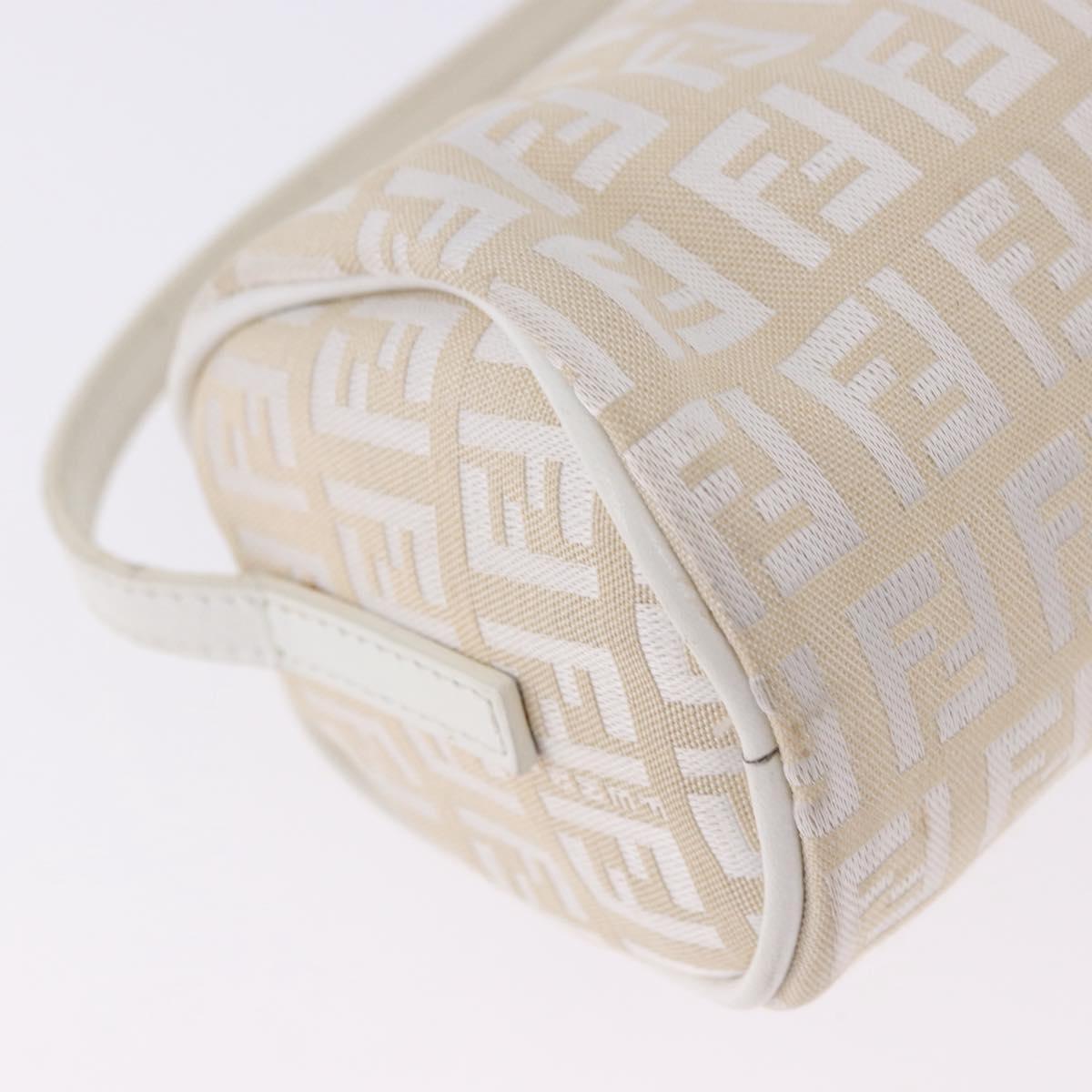 FENDI Zucchino Canvas Accessory Pouch Ivory Silver Auth 198349A