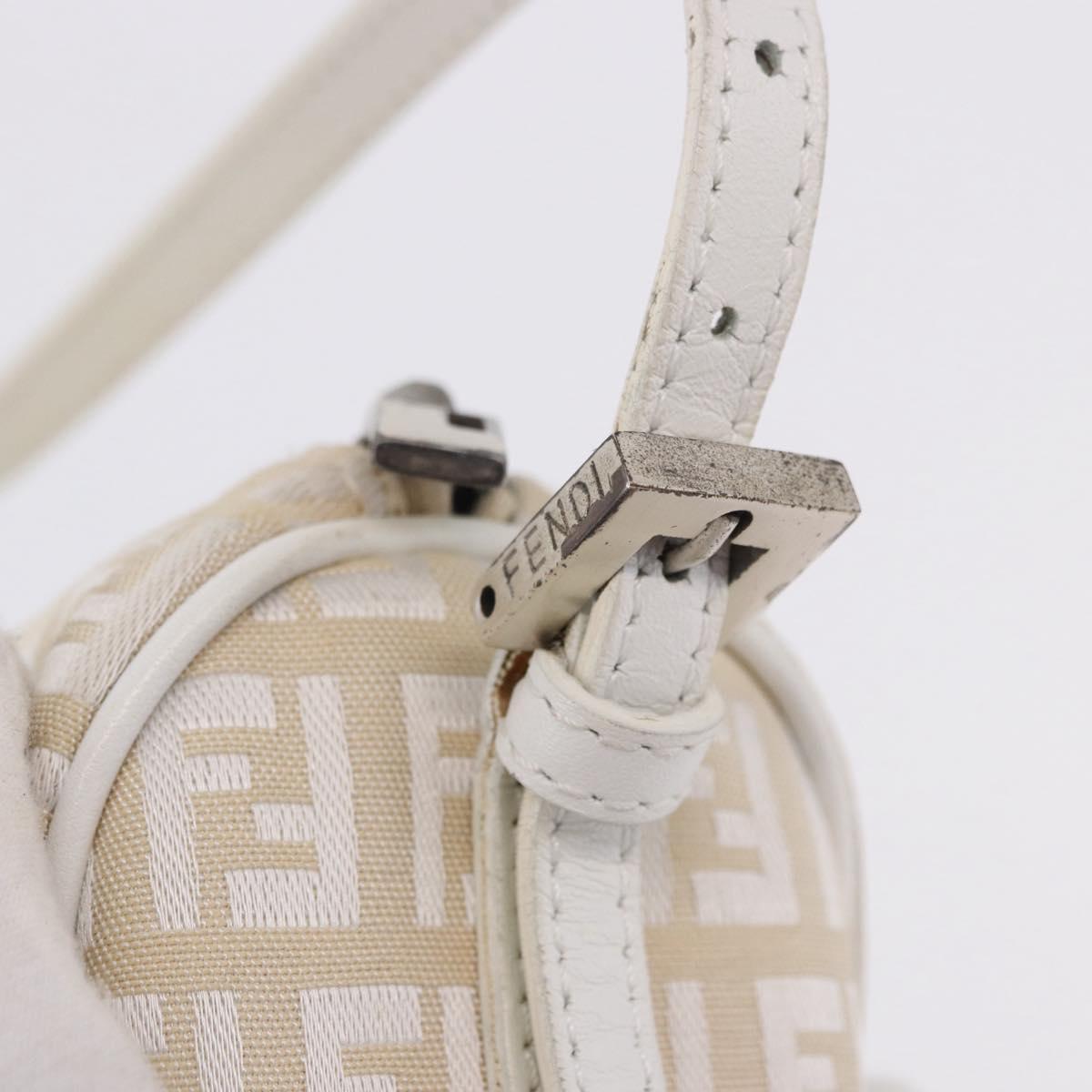 FENDI Zucchino Canvas Accessory Pouch Ivory Silver Auth 198349A