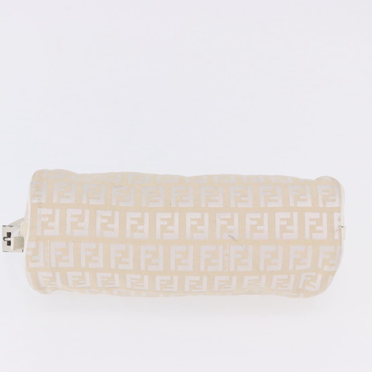 FENDI Zucchino Canvas Accessory Pouch Ivory Silver Auth 198349A