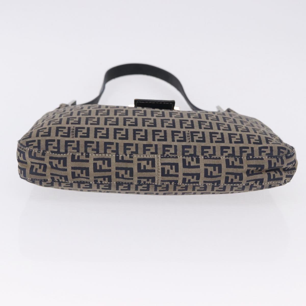 FENDI Zucchino Canvas Mamma Baguette Shoulder Bag Navy Silver Auth 198353V