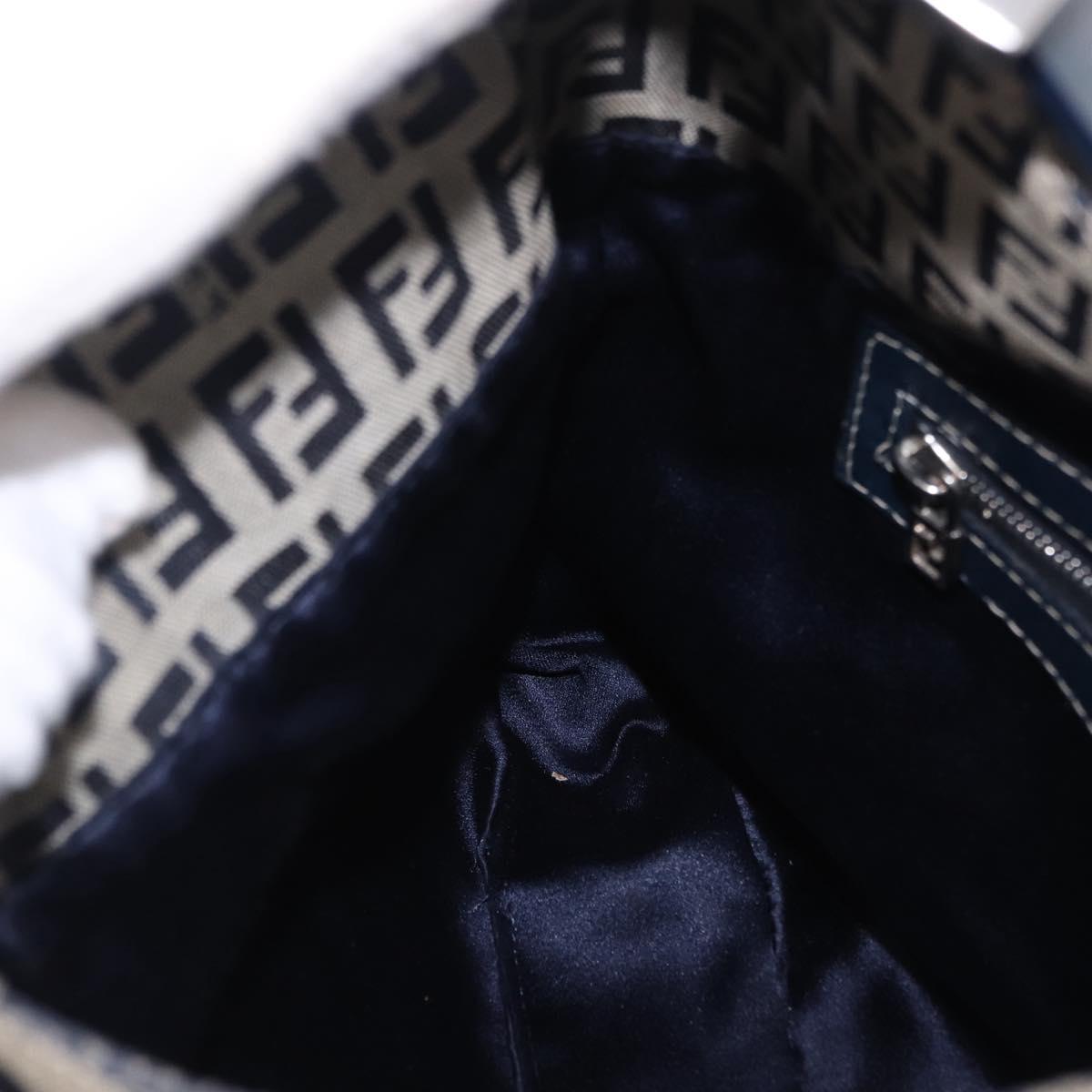 FENDI Zucchino Canvas Mamma Baguette Shoulder Bag Navy Silver Auth 198353V