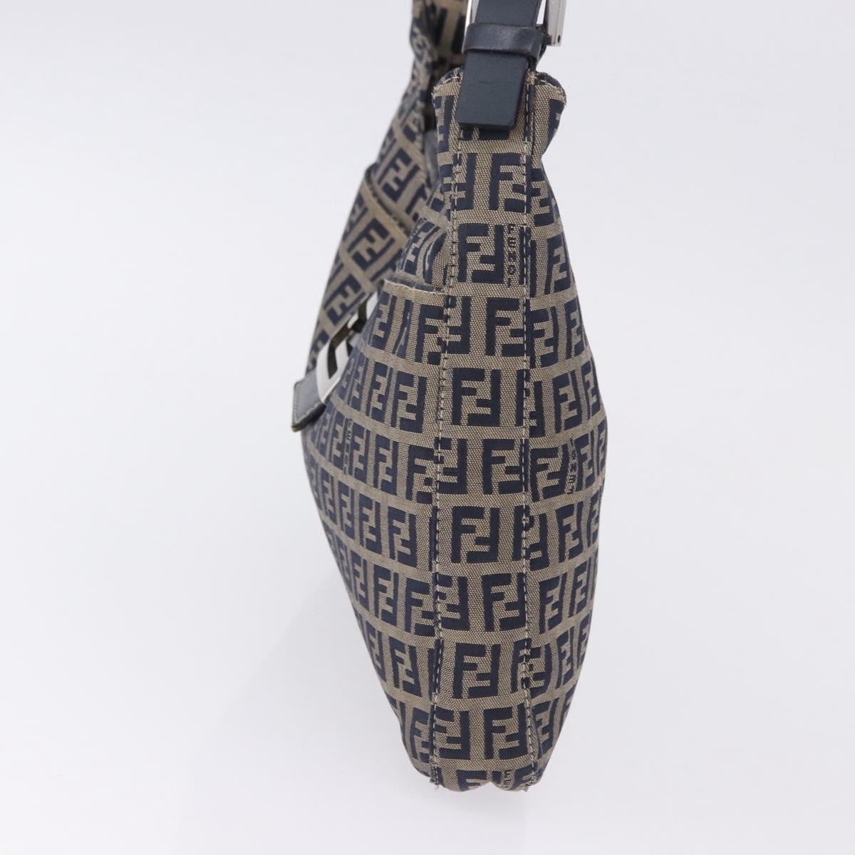 FENDI Zucchino Canvas Mamma Baguette Shoulder Bag Navy Silver Auth 198353V