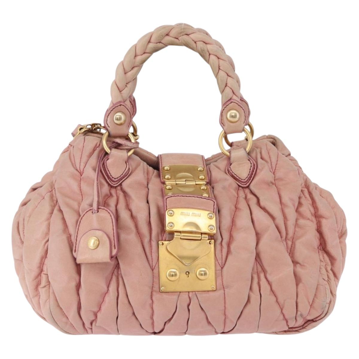 Miu Miu Matelasse Vitellolux Hand Bag Leather 2way Pink Gold Tone Auth 198354