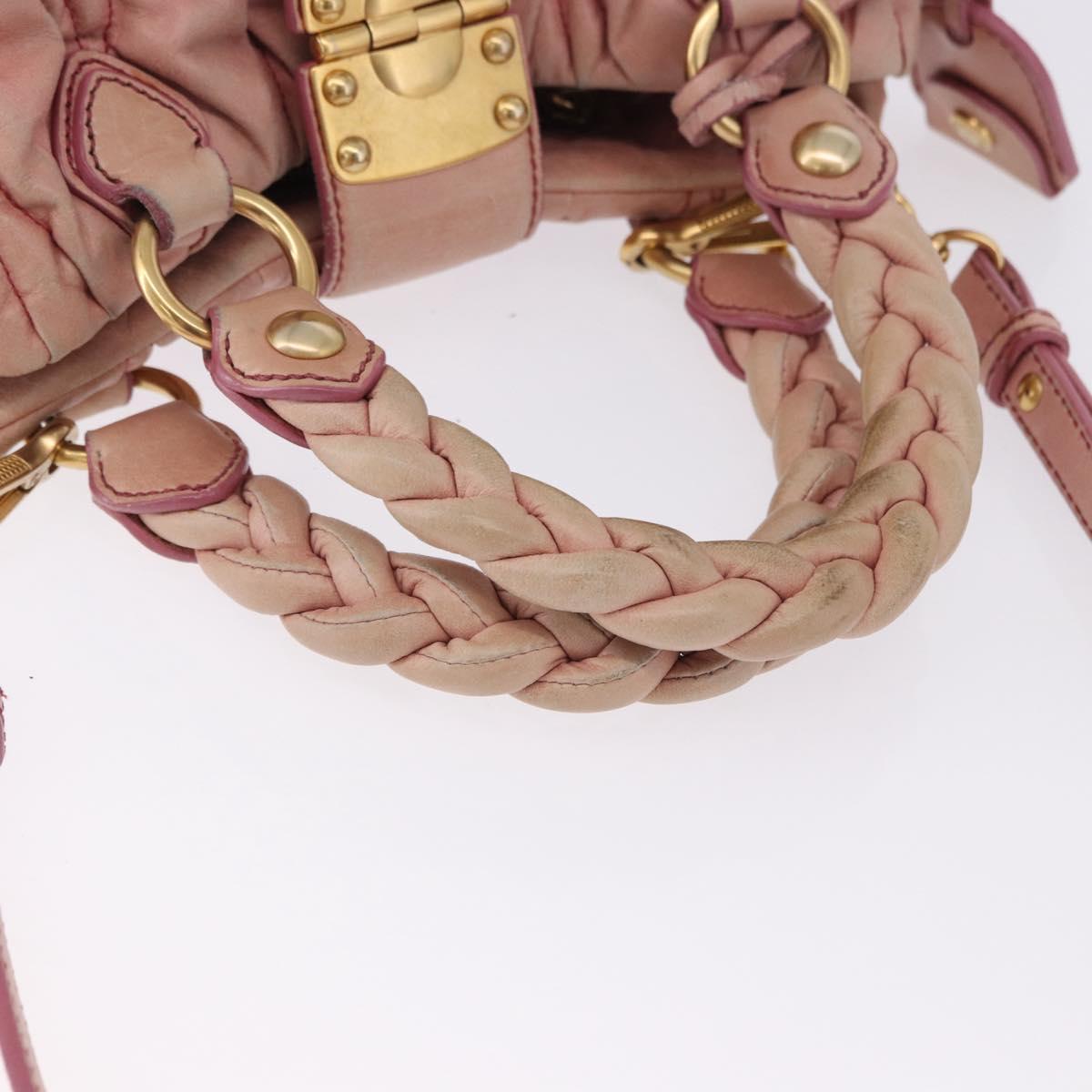 Miu Miu Matelasse Vitellolux Hand Bag Leather 2way Pink Gold Tone Auth 198354