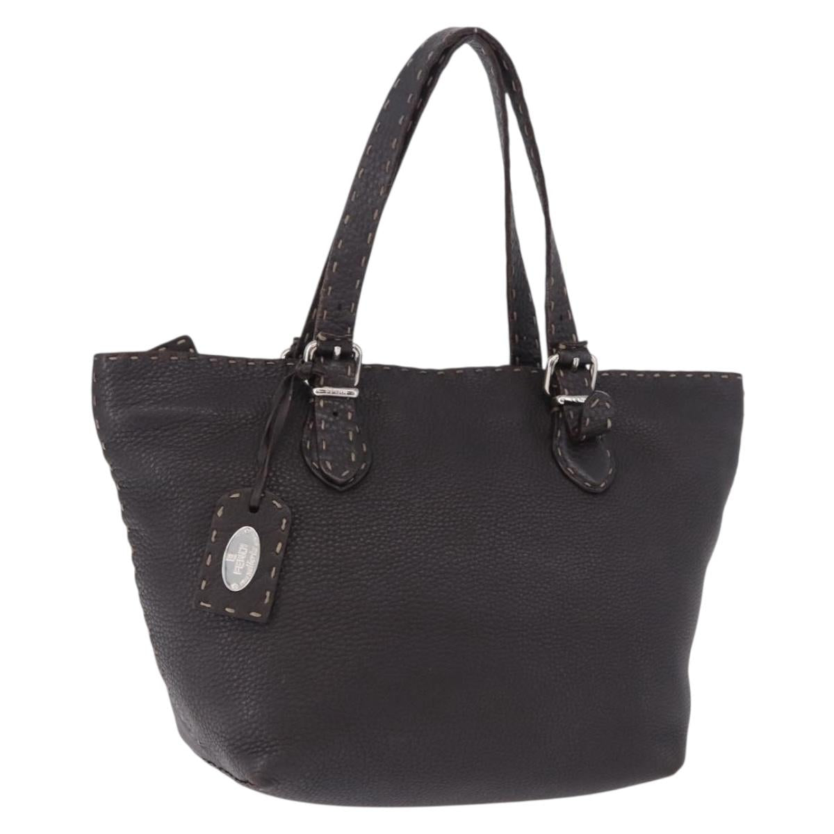 FENDI Celeria Hand Bag Leather Brown Silver 8BH135 Auth 198355A