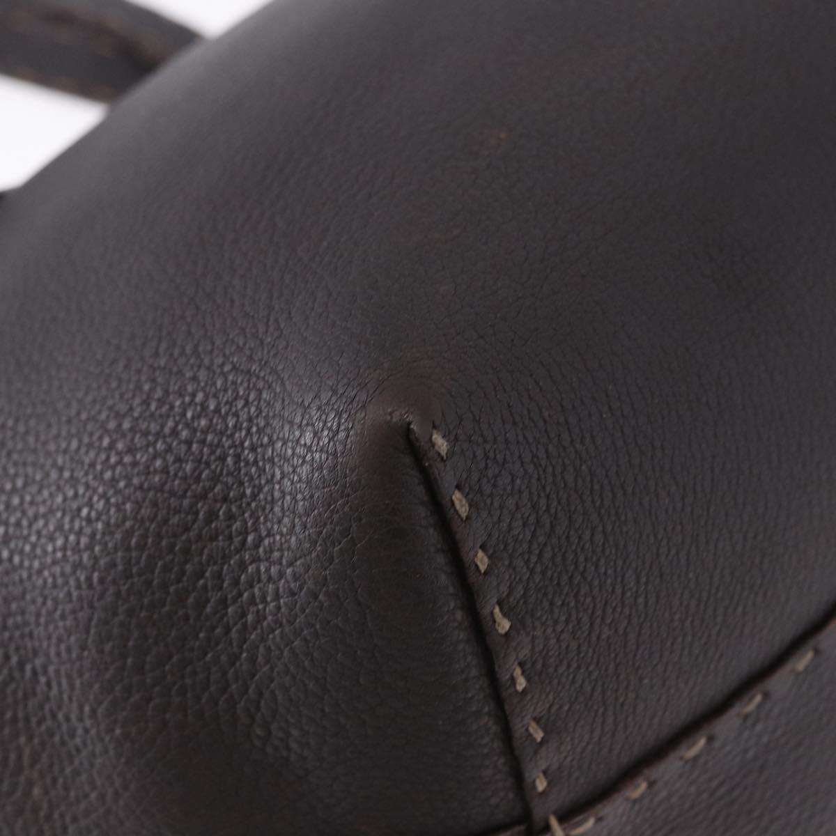 FENDI Celeria Hand Bag Leather Brown Silver 8BH135 Auth 198355A