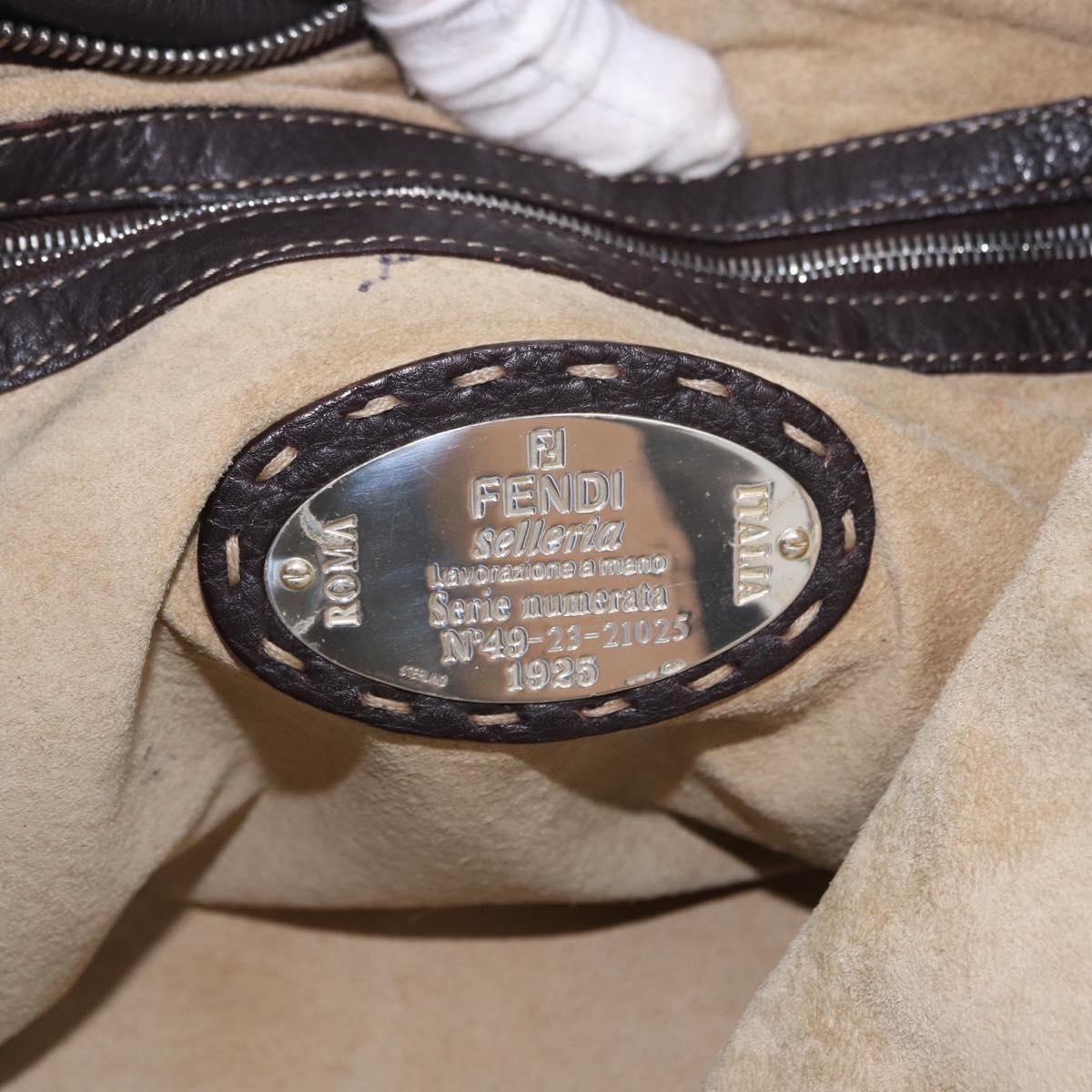 FENDI Celeria Hand Bag Leather Brown Silver 8BH135 Auth 198355A