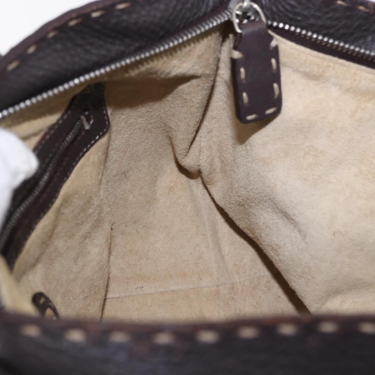 FENDI Celeria Hand Bag Leather Brown Silver 8BH135 Auth 198355A