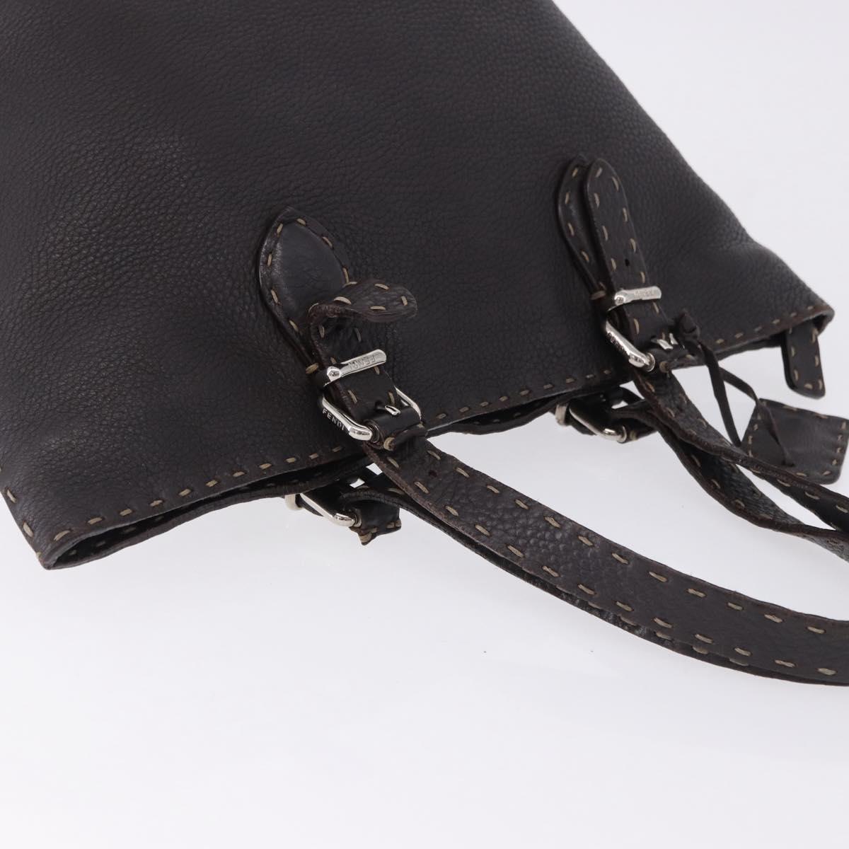 FENDI Celeria Hand Bag Leather Brown Silver 8BH135 Auth 198355A