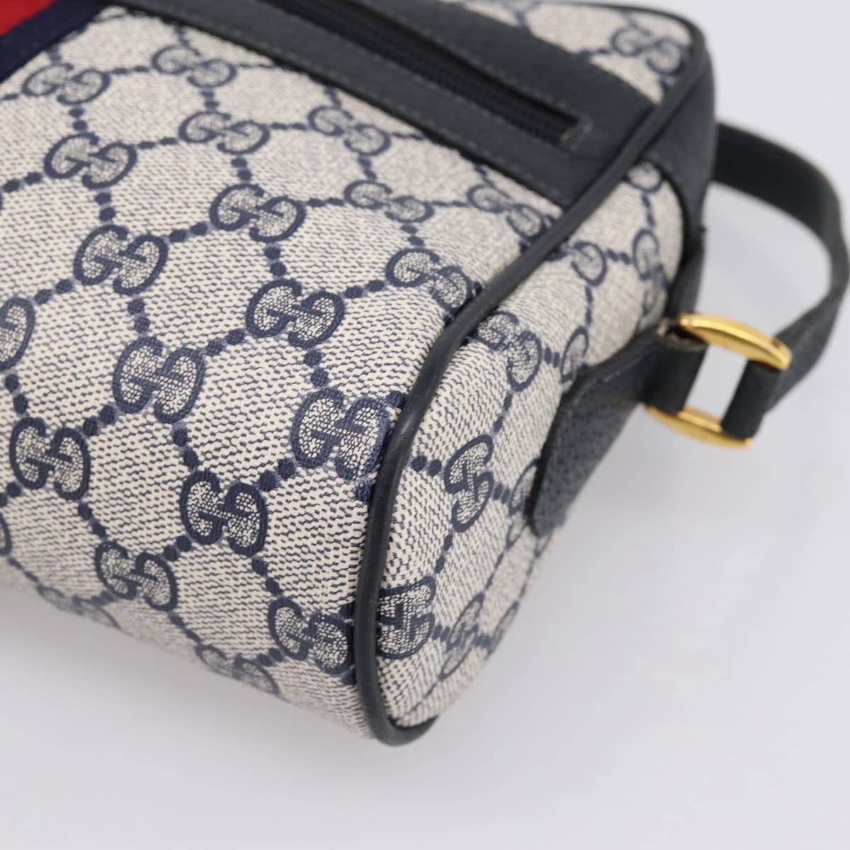 GUCCI GG Supreme Sherry Line Shoulder Bag PVC Navy Gold 120 02 004 Auth 198356
