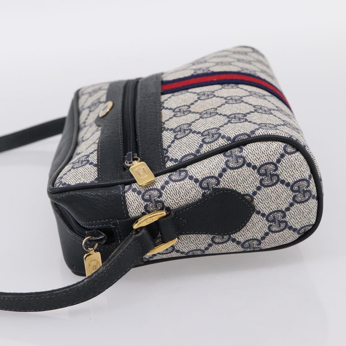 GUCCI GG Supreme Sherry Line Shoulder Bag PVC Navy Gold 120 02 004 Auth 198356