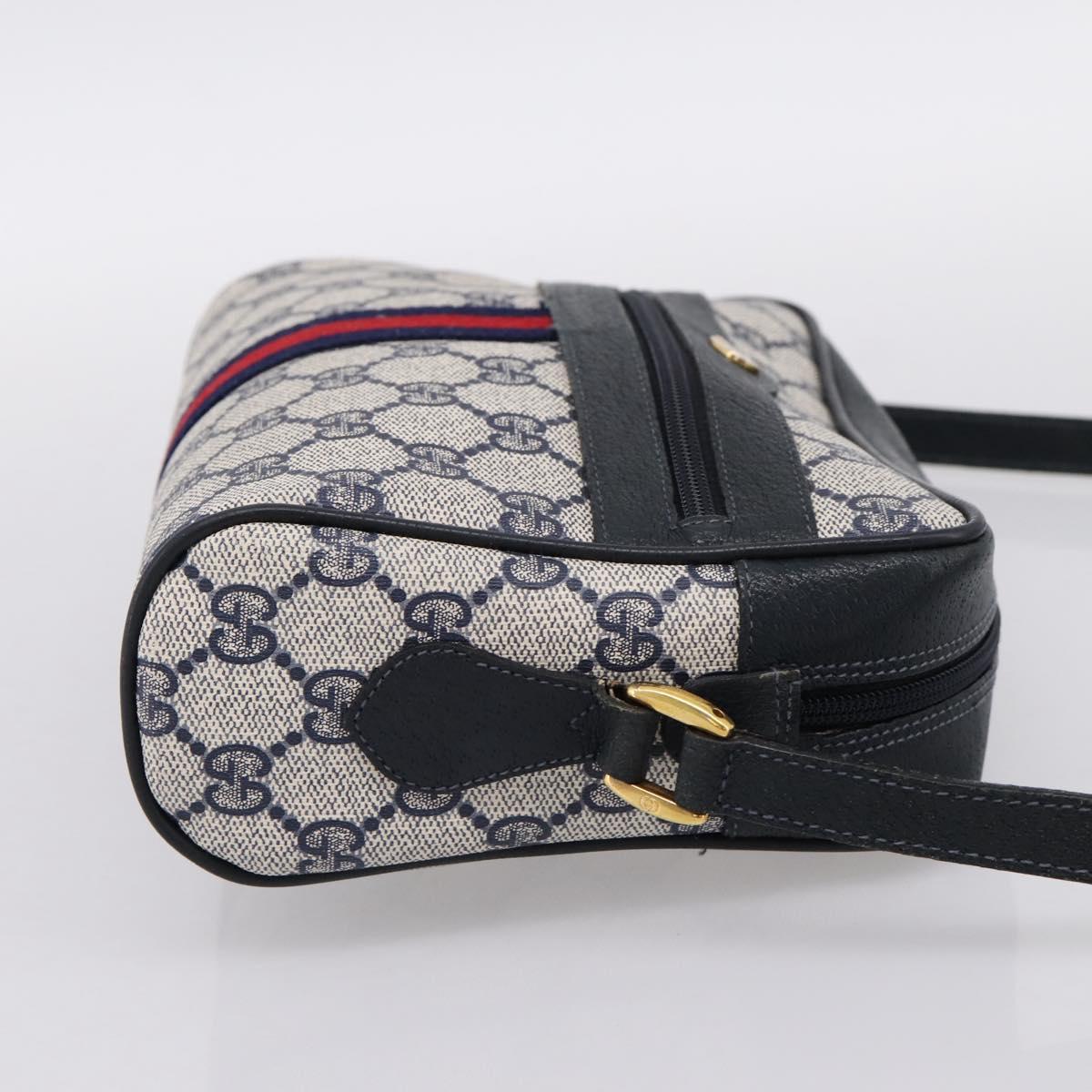 GUCCI GG Supreme Sherry Line Shoulder Bag PVC Navy Gold 120 02 004 Auth 198356