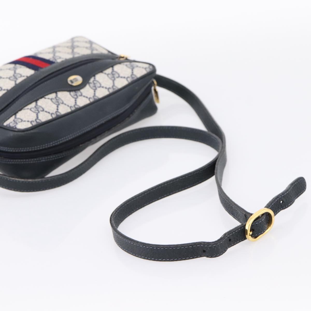 GUCCI GG Supreme Sherry Line Shoulder Bag PVC Navy Gold 120 02 004 Auth 198356