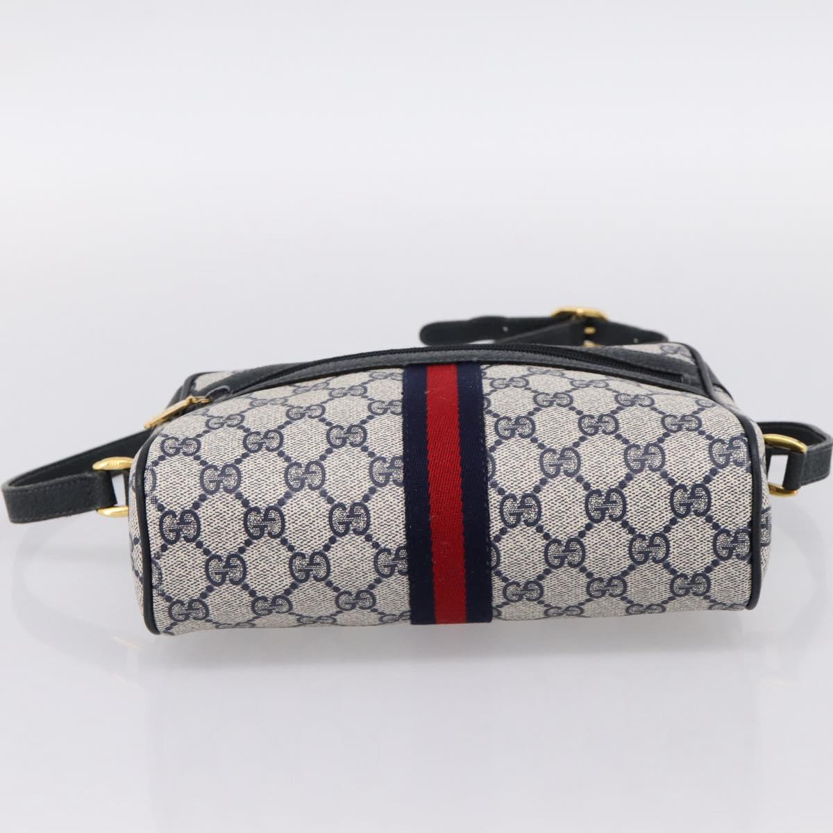 GUCCI GG Supreme Sherry Line Shoulder Bag PVC Navy Gold 120 02 004 Auth 198356