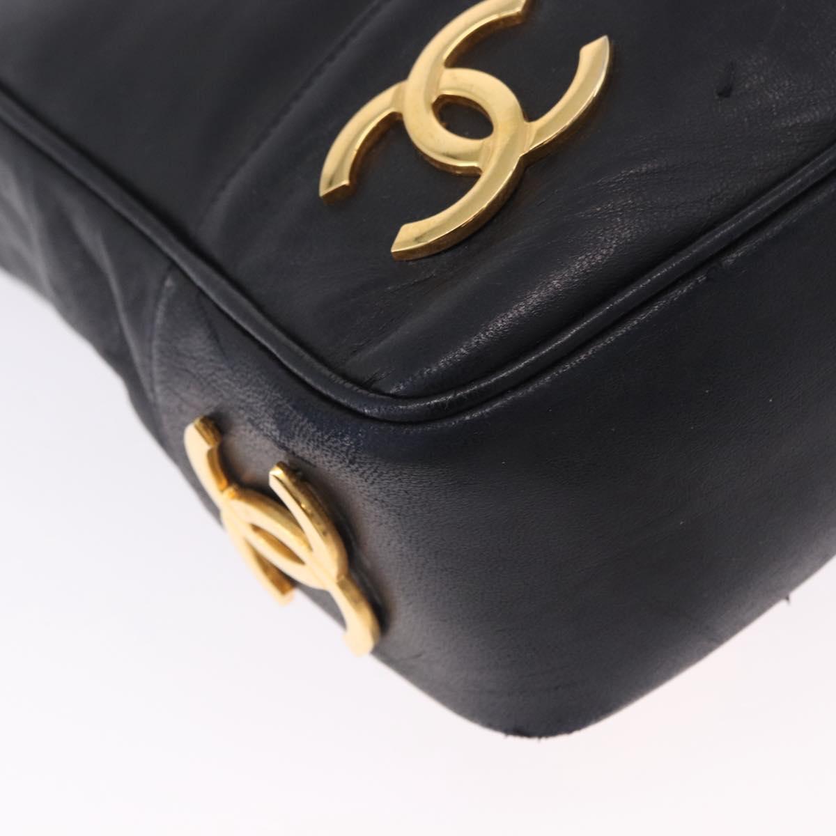CHANEL Triple Coco Chain Shoulder Tote Bag Leather Black Gold CC Auth 198357
