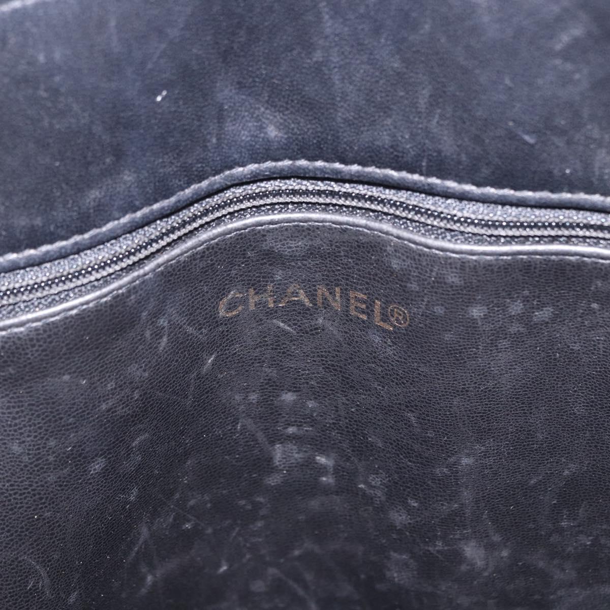 CHANEL Triple Coco Chain Shoulder Tote Bag Leather Black Gold CC Auth 198357