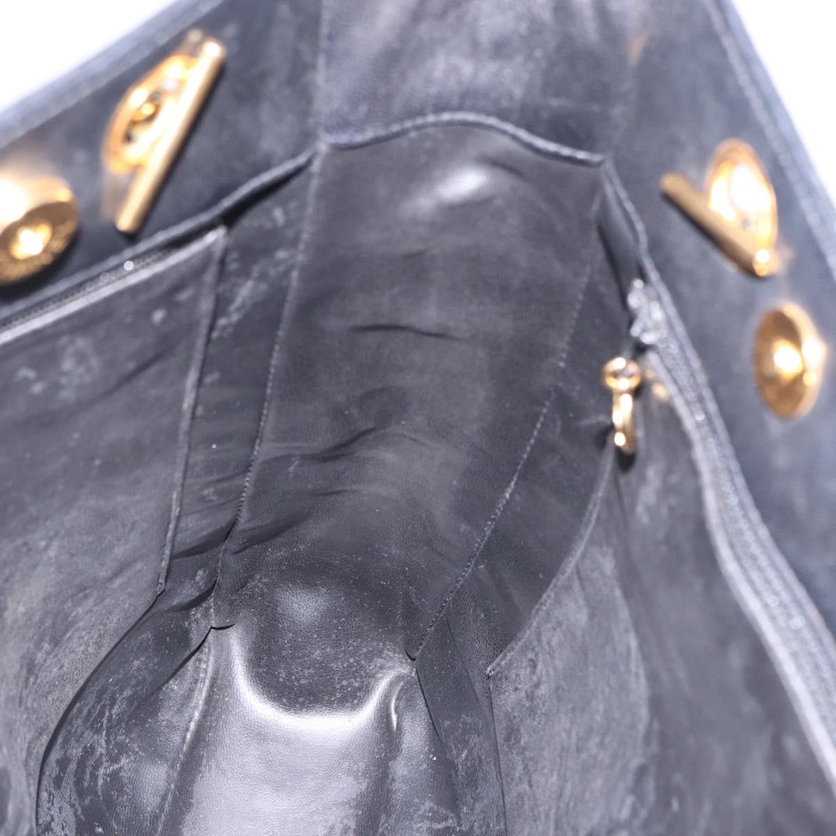 CHANEL Triple Coco Chain Shoulder Tote Bag Leather Black Gold CC Auth 198357
