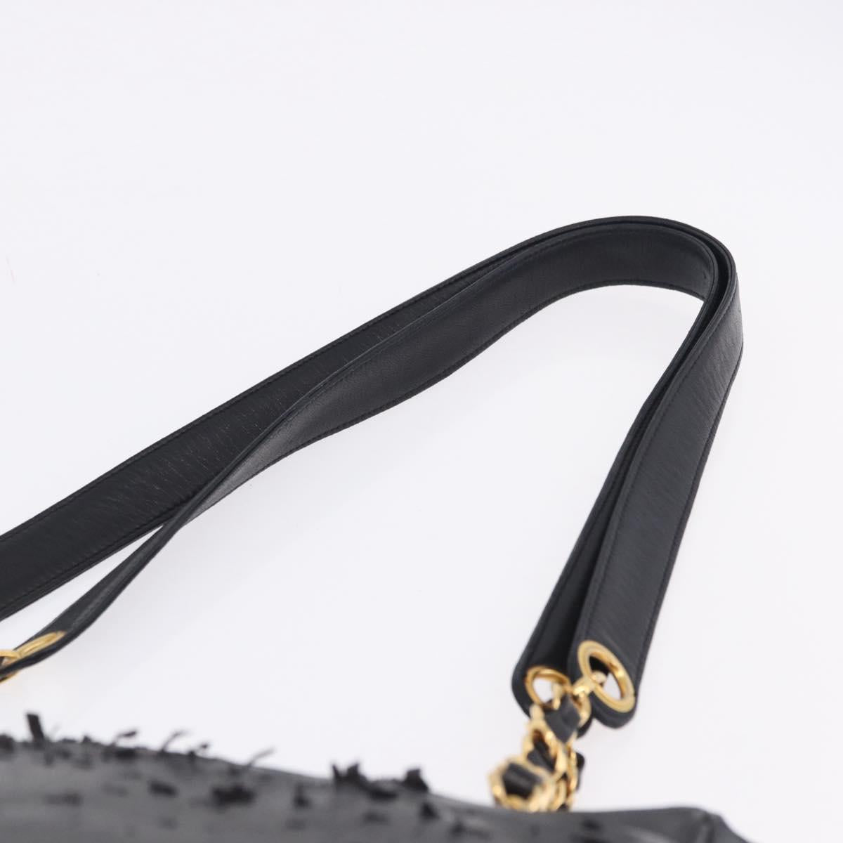 CHANEL Triple Coco Chain Shoulder Tote Bag Leather Black Gold CC Auth 198357