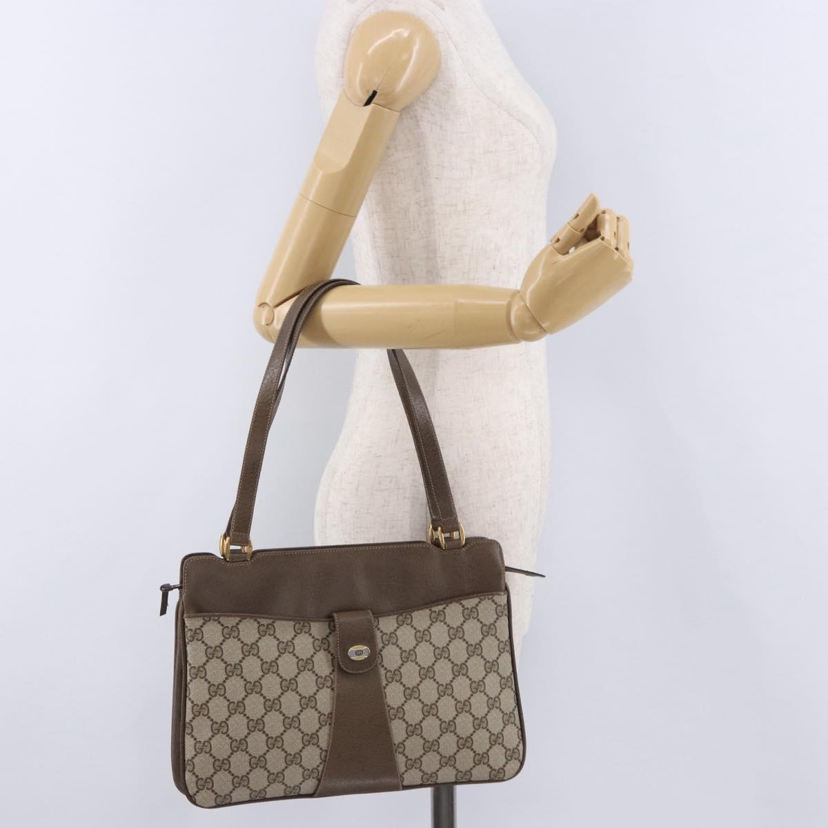 GUCCI GG Supreme Tote Bag PVC Leather Beige Gold Tone 86 02 021 Auth 198358