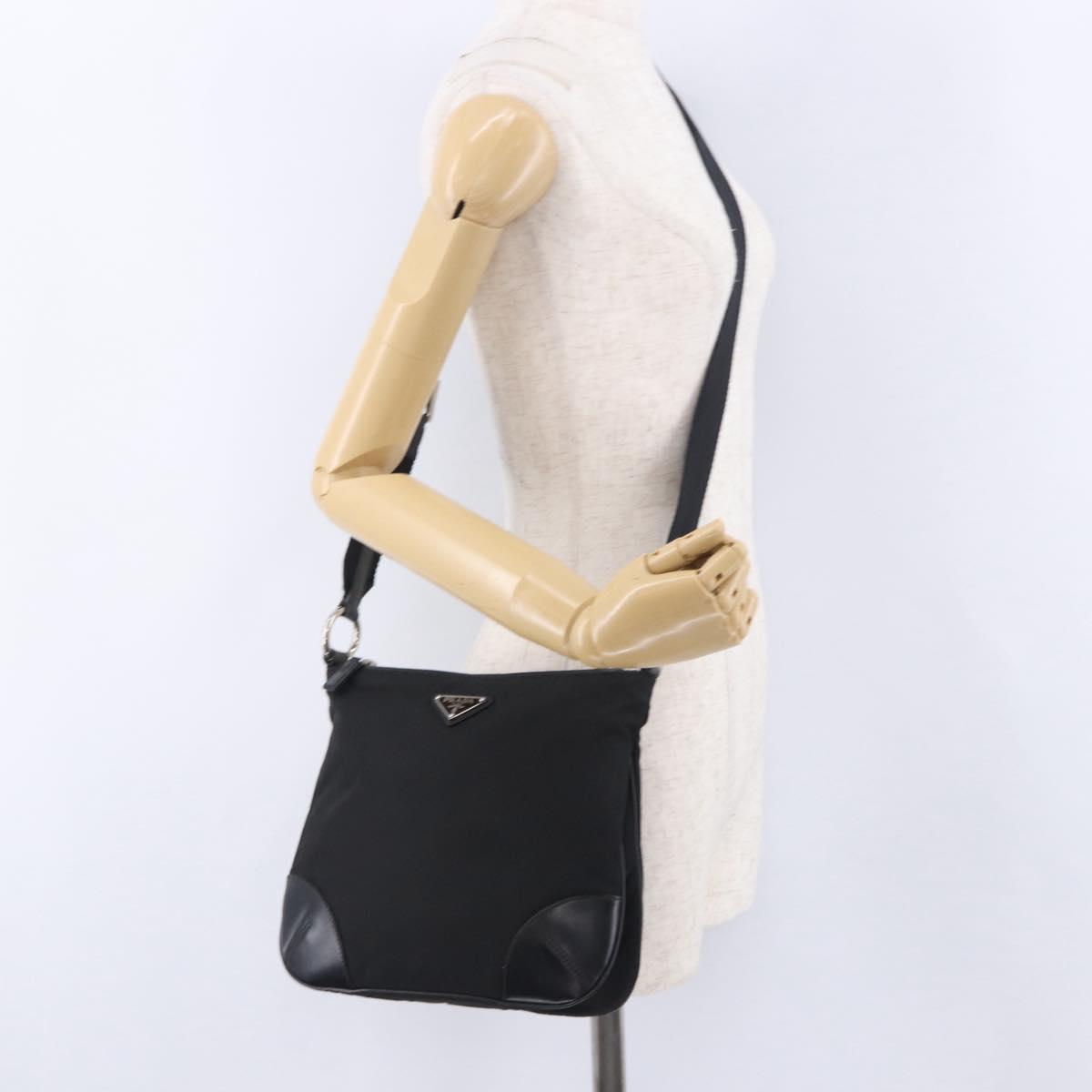 PRADA Shoulder Bag Nylon Black Silver Auth 198359V