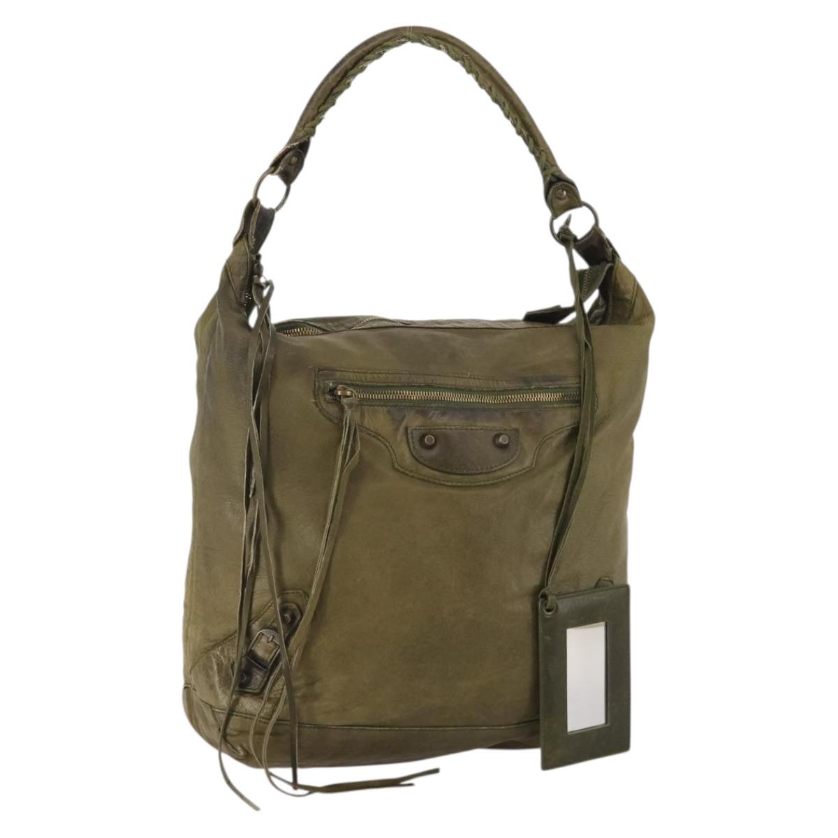 BALENCIAGA The Day Shoulder Bag Leather Khaki 140442 Auth 198360