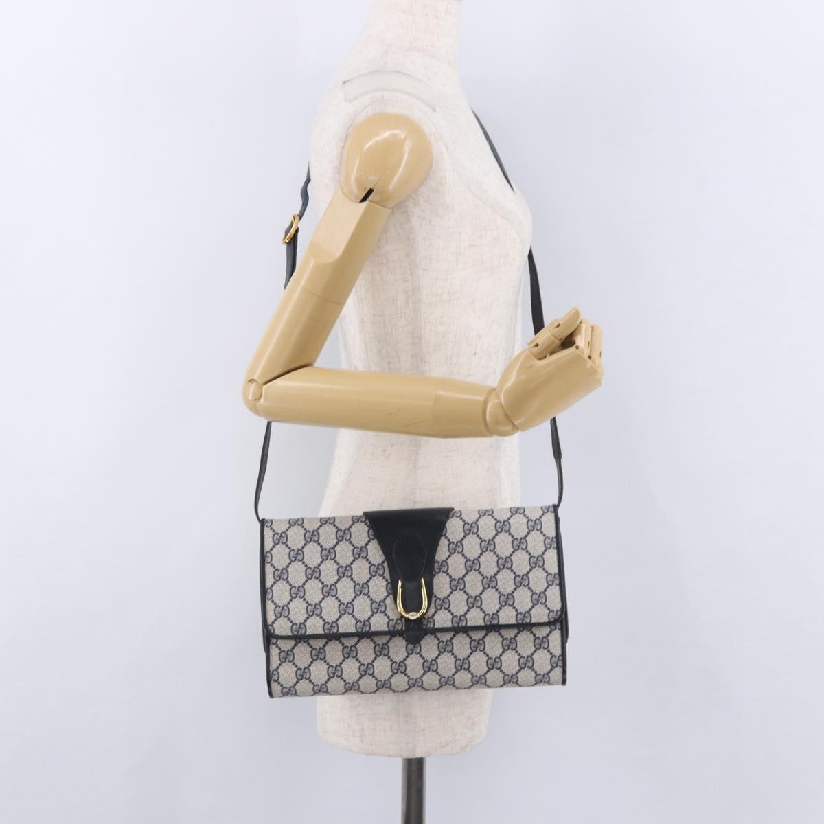 GUCCI GG Supreme Shoulder Bag PVC Leather Navy Gold Tone 904 02 050 Auth 198361