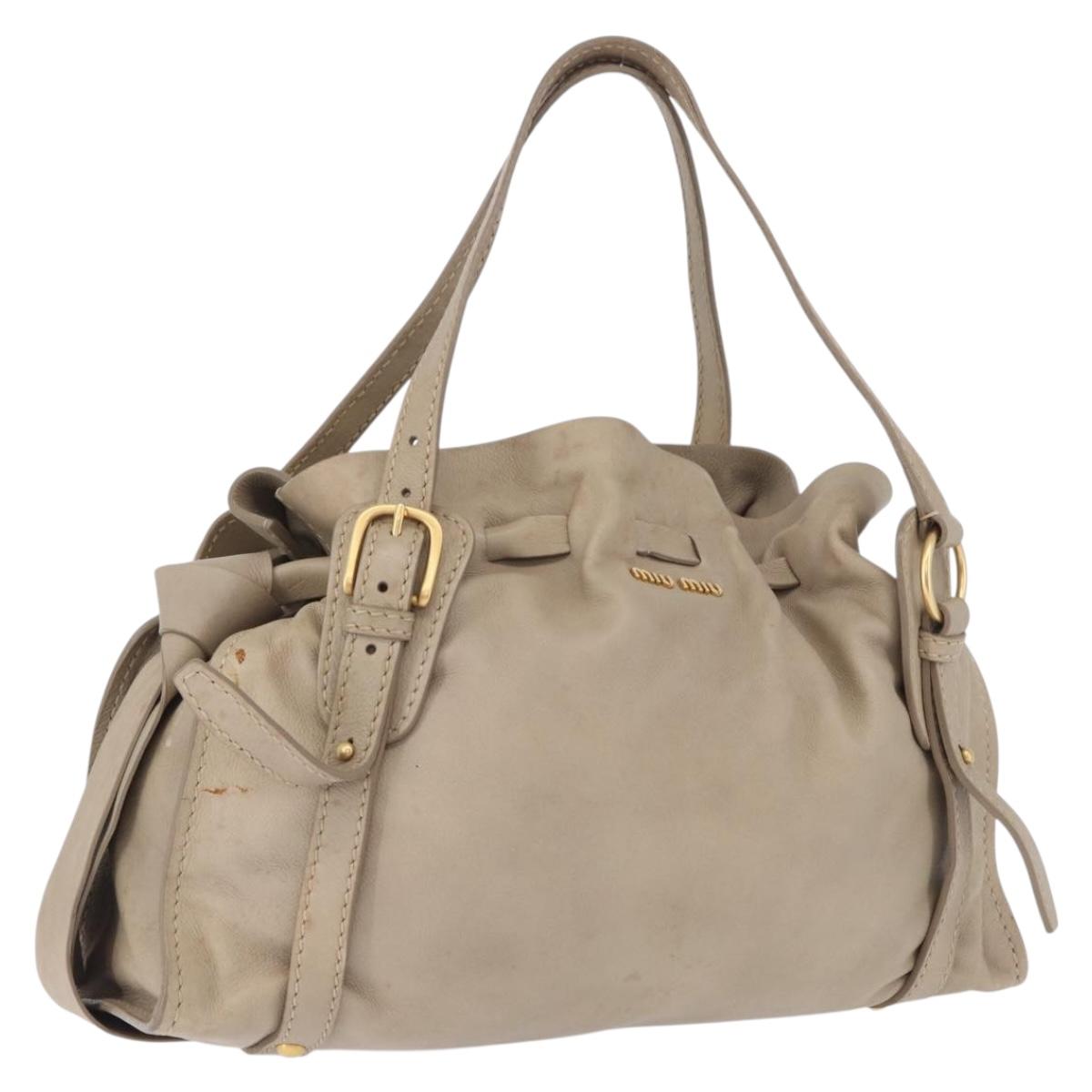 Miu Miu Tote Bag Leather Beige Gold Tone Auth 198364A