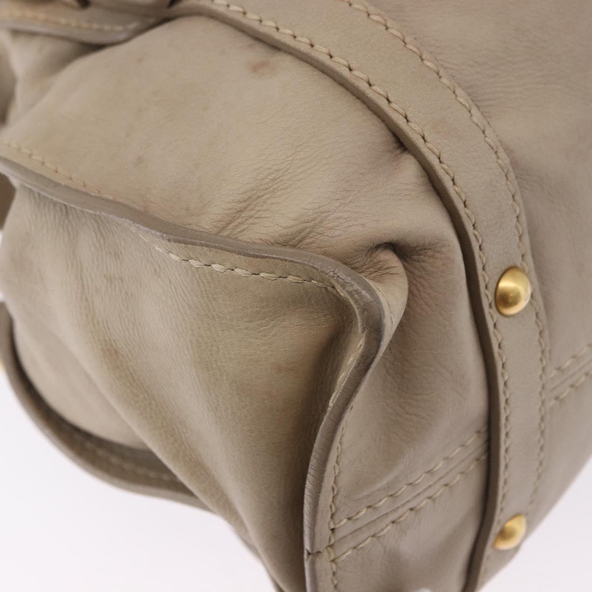 Miu Miu Tote Bag Leather Beige Gold Tone Auth 198364A