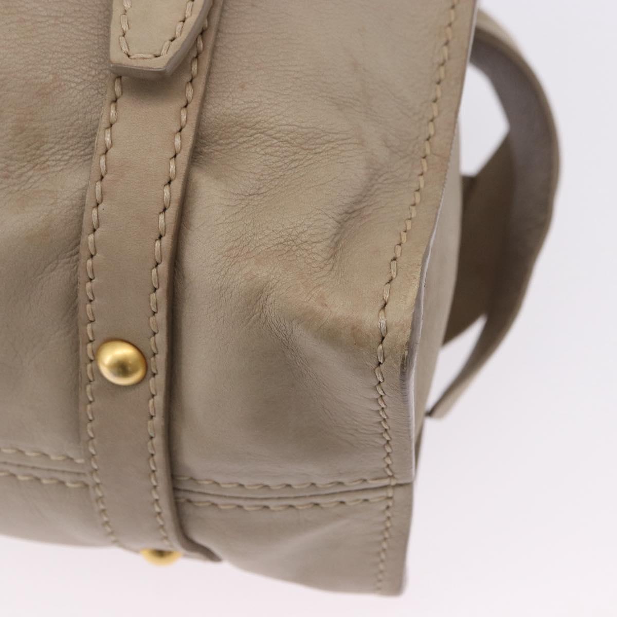 Miu Miu Tote Bag Leather Beige Gold Tone Auth 198364A