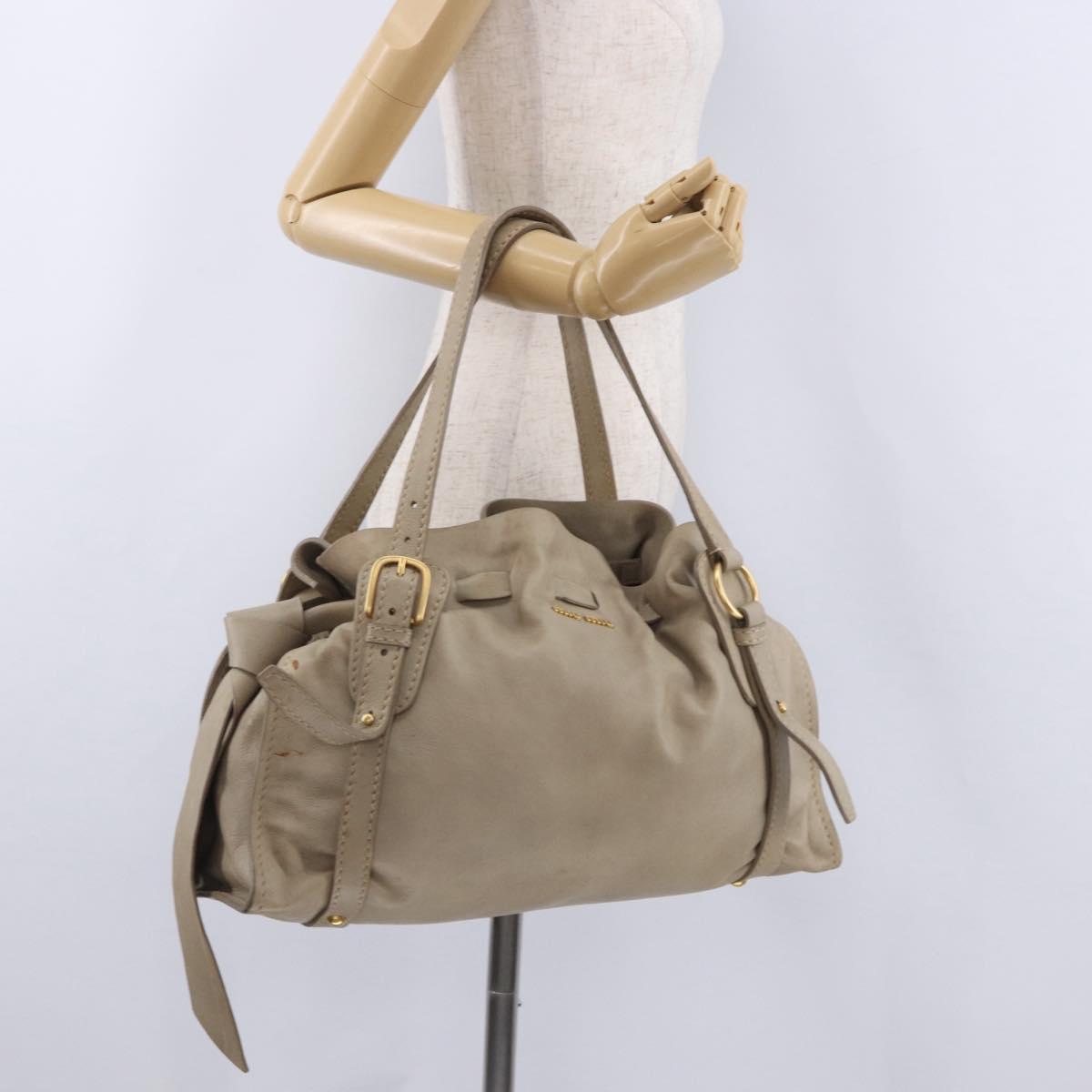 Miu Miu Tote Bag Leather Beige Gold Tone Auth 198364A