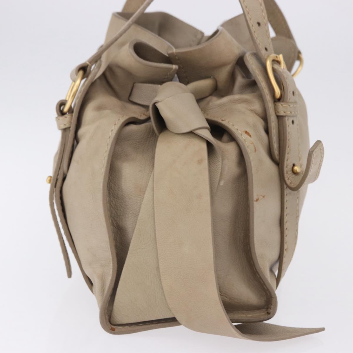 Miu Miu Tote Bag Leather Beige Gold Tone Auth 198364A