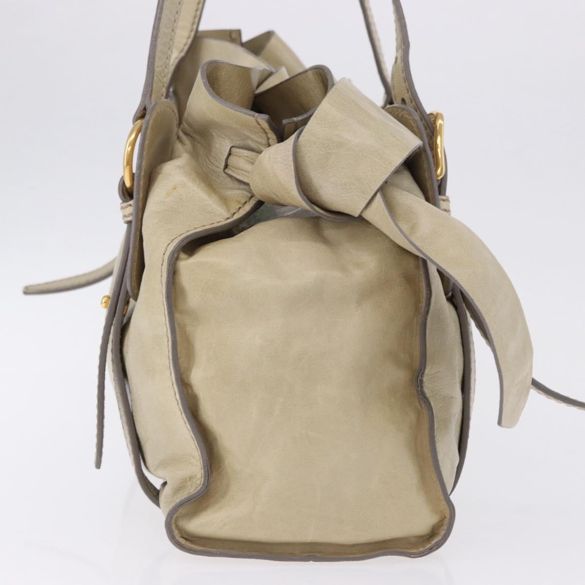 Miu Miu Tote Bag Vitello Lux Leather Beige Gold Auth 198369M