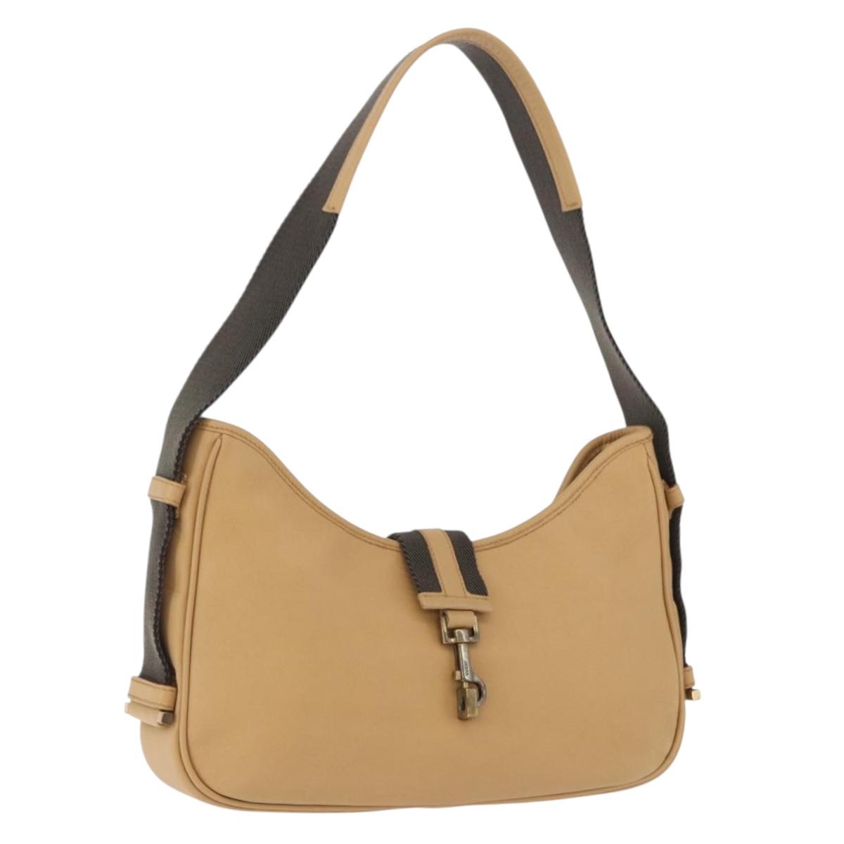 GUCCI Jackie Shoulder Bag Leather Beige Gold Tone 92786 Auth 198372A